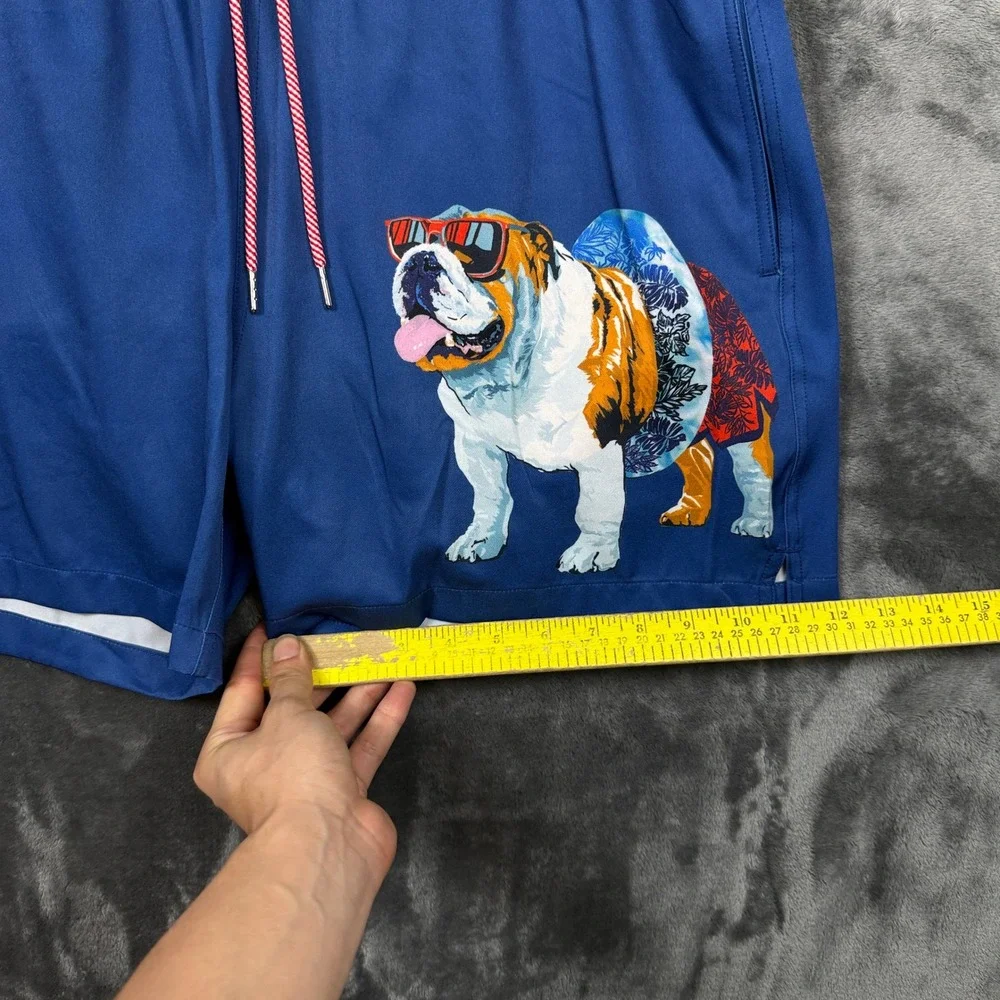 Robert Graham Swim Trunks Mens Large Blue New Bulldog Graphic Board Shorts